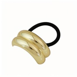 Gold Hair Ties, Metal Geometric Hair Cuffs Elastic Hair Ties for Thick Hair Stretchy and Non-Damage Gold Ponytail Cuff Hair Accessories for Women (A)