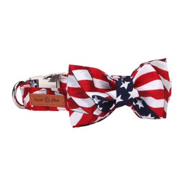 Lionet Paws Patriotic Dog Collar with Bowtie, 4th of July, Soft and Comfortable, Adjustable Collar for Medium Dogs, Neck 13.5-22 inches