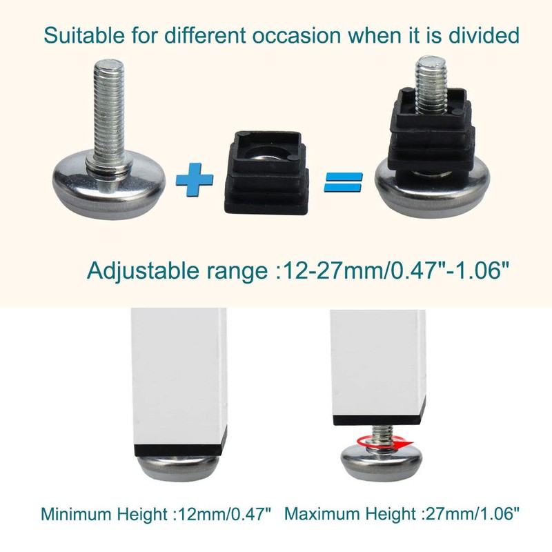 sourcingmap Adjustable Feet 20 x 20mm Inserts Furniture Table Glide