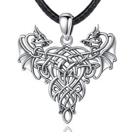 EUDORA Sterling Silver Viking Double Dragon Necklace for Women Men, Norse Amulet Energy Pterosau Pendant Vintage Jewelry Mother's Day Gift Father's Day Gift for Women Men Best Friend, 24inch