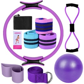 TUONU Pilates Essentials Kit for Women Yoga Sets at Home Equipment Pilates Magic Ring Booty Bands for Working Out Glutes Yoga Ball 25cm Figure 8 Resistance Band Yoga Bands for Stretching (Purple)