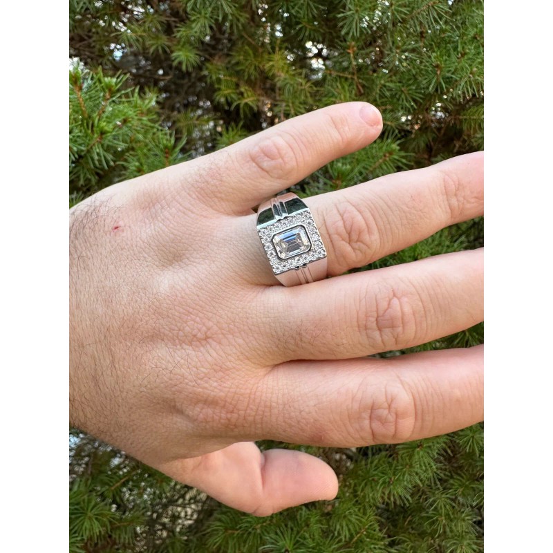 Harlembling Big 2.6ct Emerald Cut MOISSANITE Solitaire Mens Real Solid