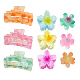 Summer Flower Hair Claw Clips for Women Girls, 9PCS Beach Hair Accessories, Hawaiian Flower Cute Hair Clips for Thick Thin Hair, Women Hair Clips, Summer Beach Essential Hair Accessories Gift