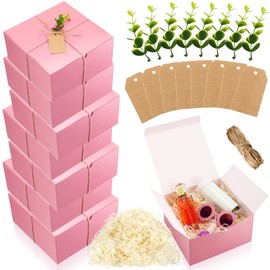Crtiin 26 Pcs Gift Boxes Set Bridesmaid Proposal Boxes Wedding Gift Kraft Paper Gift Tag Eucalyptus Leaves Paper Shred Filler Rope for Birthday Day Gift(8 x 8 x 4 Inch,Rose Gold, Ivory)