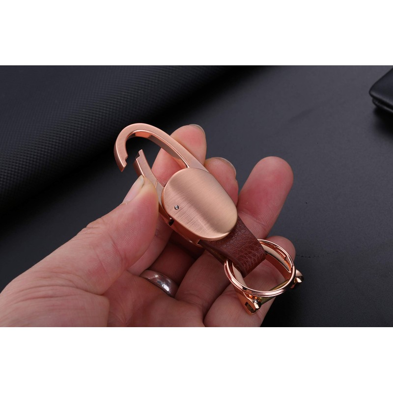 AIXUAN Zinc Alloy and Black Leather Keychain, 2 Keys Rings,Comes