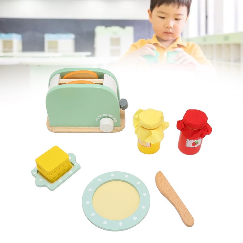 Toaster Toy Set Safe Durable Solidwood Round Edges Hand Eye