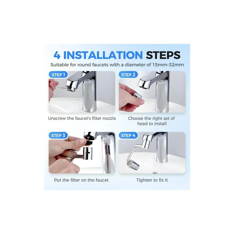 Extensor De Grifo Giratorio 1080° Con Aireador Para Lavabo