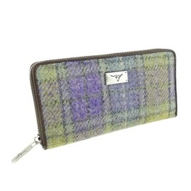 New Glen Appin Harris Tweed Large Zip Purse LB2100 Staffa (Colour 112 Lilac/Lime)