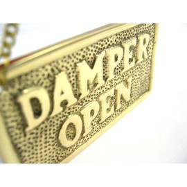 Hanging Solid Brass Fireplace Damper Open Closed Sign