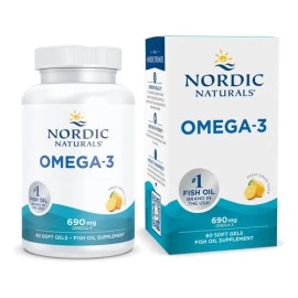 Nordic Naturals Suplemento De Omega-3 690mg 60 Cápsulas Sabor Limón 1 Mes EPA 330mg DHA 220mg Aceite de Pescado Softgels