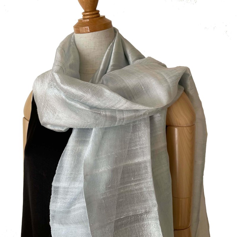 [きゃら] タイシルク ストール 幅広 大判 無地 絹100% シルバーグレー