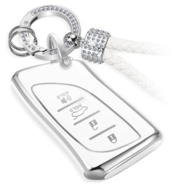 CTRINEWS for Lexus Key Fob Cover with Luxury Diamond Bling Braided Rope Keychain, Upgraded Soft Case for Lexus ES LC LS (2018-2022), GX UX (2019-2022), NX/RC (2022) (4 buttons) Fob Shell (Silver, B1)