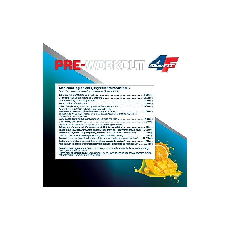 4EverFit Pre-Workout - All Natural, Creatine Free - Citrus Mango