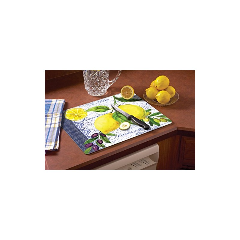 CounterArt Lemons & Olives Glass Cutting Board, 15" x 12"