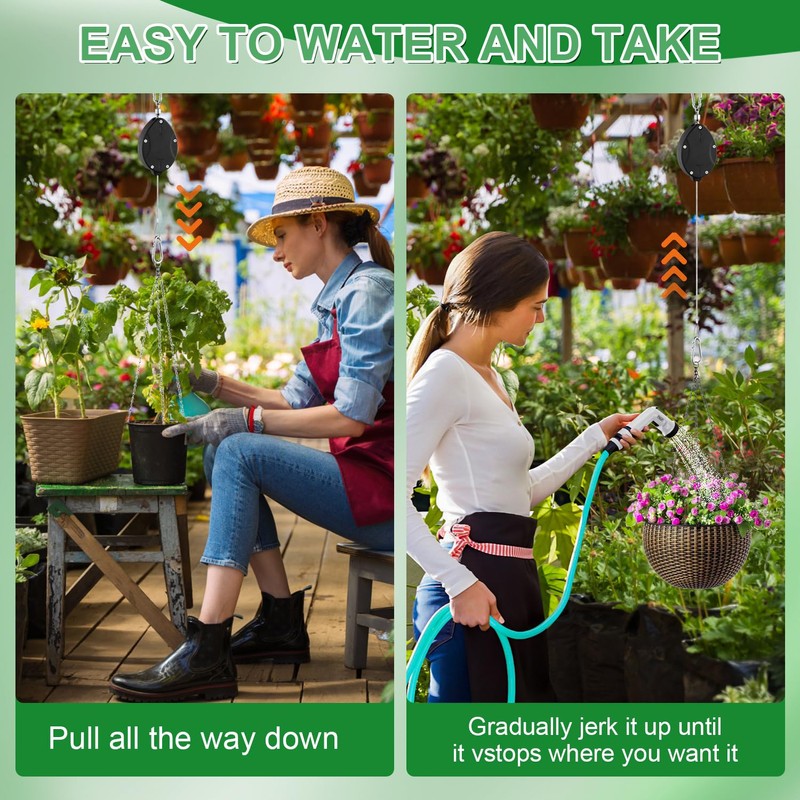 4 Pack Heavy Duty Retractable Plant Hangers, Adjustable Pull-Down Pulleys