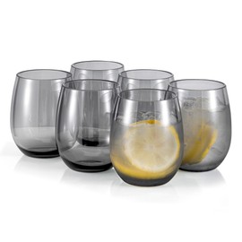 KX-WARE Unbreakable 18-ounce Acrylic Stemless Wine Glasses All Purpose Plastic Tumbler, set of 6 Blue Dishwasher Safe BPA Free Classic Style
