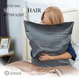 100% Mulberry Silk Pillowcase for Hair and Skin, 25Momme Soft&Smooth, Both Sides Premium Grade 6A Silk Pillow Cover for Women Mom Men (Black CHECKE, King 20''×36'')