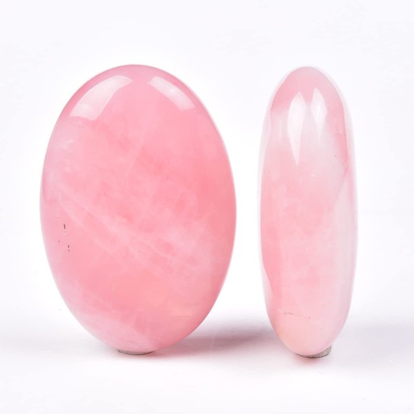 JIC Gem - 2 piedras de cuarzo rosa para palma, cristal de curación natural ovalado, para masaje y spa