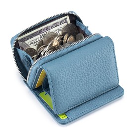 Yocipa Genuine Leather Compact Multifunctional Wallet Women Leather Trifold Mini Wallet Skimming Prevention Coin Purse Card Holder Coin Case Small, blue