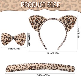 DIELIANHUA 5 Pieces Leopard Costume, Leopard Costume Set, Leopard Ears, Headband, Tail, Bow Tie, Glitter Face Tattoo, Tutu Skirt, Leopard Costume Women's Accessories for Carnival Cosplay Party