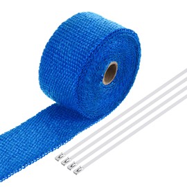 MECCANIXITY Fiberglass Exhaust Wrap Tape, 2" x 16' Blue Header Heat Wrap with 4 Stainless Ties for Hot Rods and Motorcycle