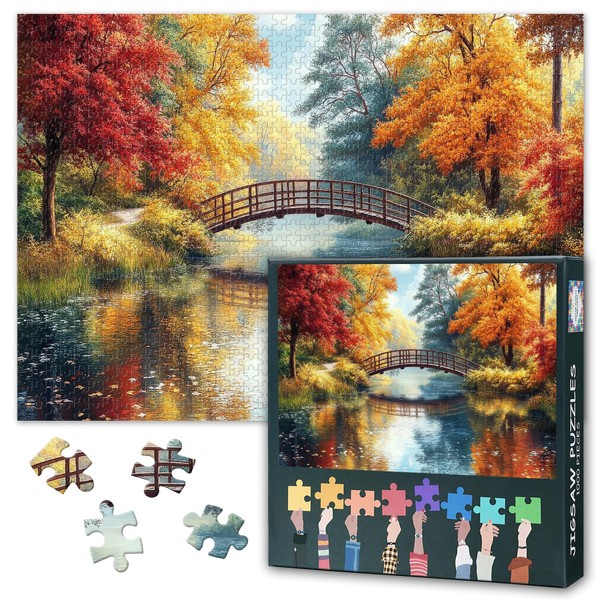 Puzzles for Adults 1000 Pieces, Autumnal Bridge Jigsaw Puzzle, Challenging