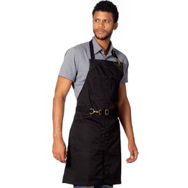 Under NY Sky No-Tie Deep Black Apron - Durable Twill with Leather Reinforcement and Split-Leg - Adjustable for Men and Women - Pro Barber, Tattoo, Barista, Bartender, Baker, Hair Stylist, Server Apron