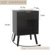 Fultyle Fluted Black Nightstand with Charging Station, Mid Century Modern