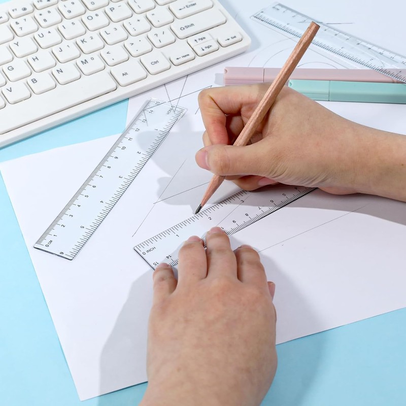 6 Pack Plastic Ruler Set, 30cm Ruler, 20cm 15cm Sizes