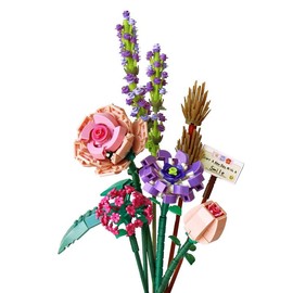 Flower Bouquet Design Building Blocks, DIY Educational Building Bricks Model, Building Blocks Playset, Unique Desktop Ornaments for Office Home Decor, Fidget Toys, Christmas Gift:_Baby Pink_one-size