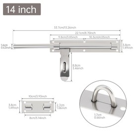 HOJLKLD 14 inch Heavy Duty Gate Latch, 304 Stainless Steel Slide Bolt Latch with Padlock Hole,Thickened Barrel Bolts Safety Door Lock for Large Wooden/Metal Gates/Fence Gate (14 Inch)