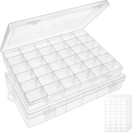 Timotech Paquete de 2 Cajas Organizadoras de Plástico, Transparente de 36 Compartimentos Ajustables,Organizadores para Cuentas, Aretes, Tornillos y Ma
