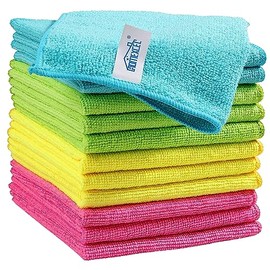 HOMEXCEL Paño de limpieza de microfibra, paquete de 12, toallas de limpieza con 4 colores surtidos, 30 x 30 cm (verde/azul/amarillo/rosa)