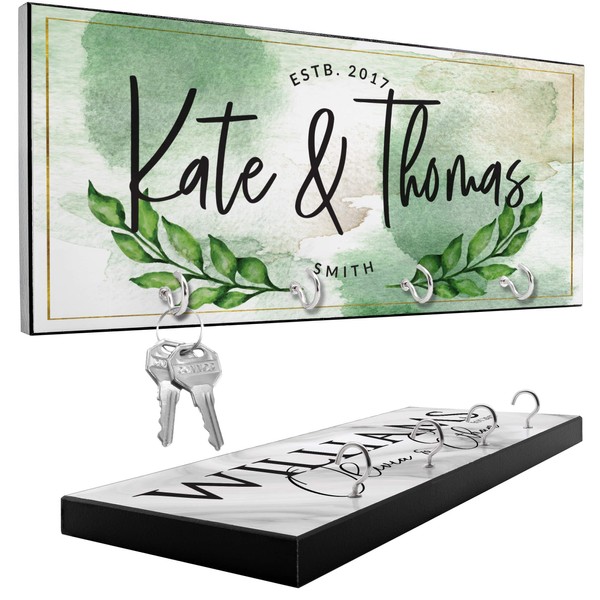 Personalized Key Holder for Wall with 12 Floral Design Options
