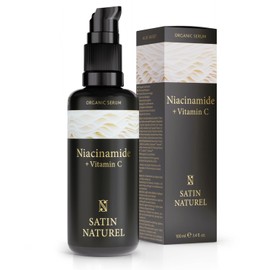 NIACINAMIDE SERUM 100 ml - 100% Vegan & Organic - Against Excess Oil and Redness - Reduce Pores - With Vitamin C + Aloe Vera - Removes Blemishes - Satin Natural
