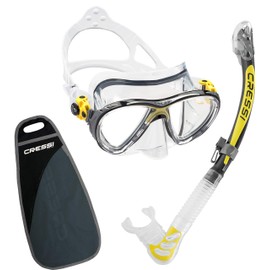 Cressi Big Eyes Evo & Alpha Dry, Premium Quality Professional Snorkelling for Adults Set - Made in Italy Quality since 1946, Clear - Yellow