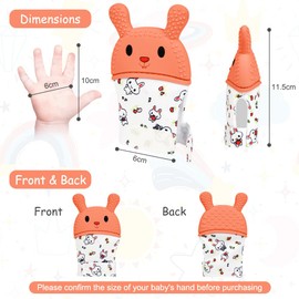 HOTUT Baby Teething Gloves, Pack of 2 Teething Rings Baby Toy, BPA-Free, Animal Motifs, Sensory Mitten Teething Toy, Teething Aid, Teething & Grasping Toy for 0-6 Months Babies (Orange Rabbit)