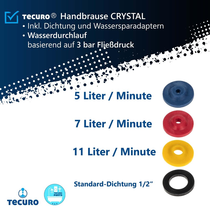 tecuro Crystal Hand Shower Head - Continuously Adjustable - High-Gloss