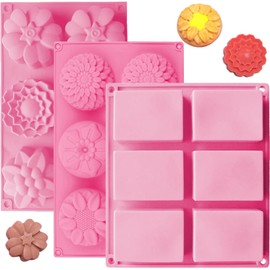 OBSGUMU 3 Pack Silicone Soap Molds, 6 Cavities Flower Making Mold, Included Rectangle Shape Supplies, Perfect for Handmade Soaps, Homemade Chocolate