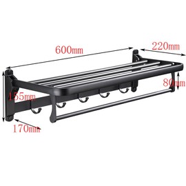 Hoopever 24 Inch Foldable Towel Rack for Bathroom with Hooks Towel Bar, Adjustable Bathroom Lavatory Towel Shelf Wall Mounted, Space Aluminum, Black