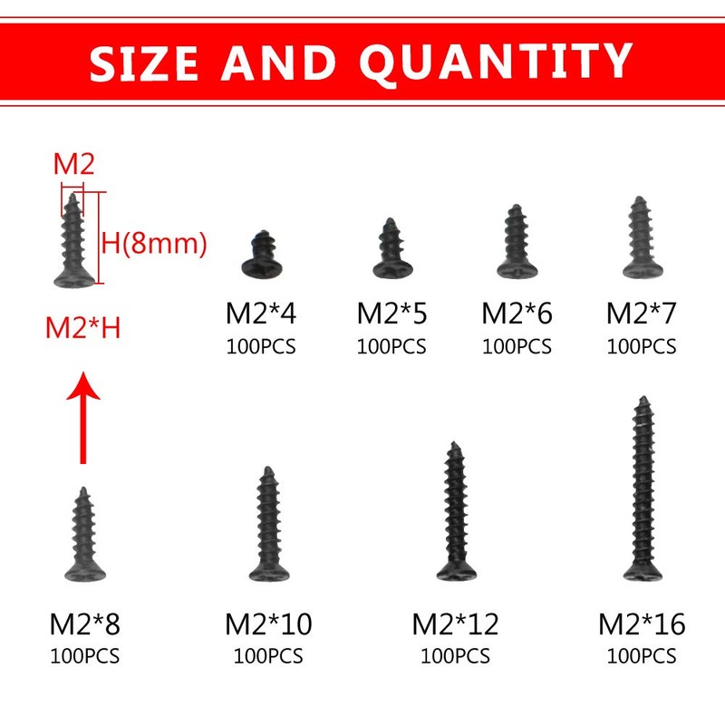 WMYCONGCONG 800pcs M2 Phillips Screws Self Tapping Self Tapping Screws