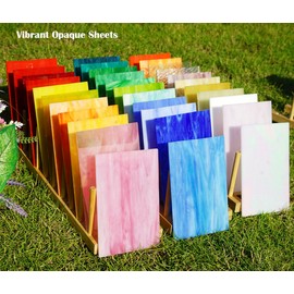 CHICSHIS 50pcs Vibrant Stained Glass Sheets - 4x6 Inches, Art Glass Packs for DIY Craft Mosaic Projects - Iridescent, Opaque & Transparent