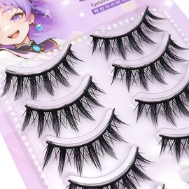 Fake Eyelashes Manga False Eye Lashes Daily Strip Cross Black Band LASGOOS 9-12mm Comic Natural Thick Curl Lashes Cosplay Lash Anime Charming Eye Makeup 5 Pairs MF08