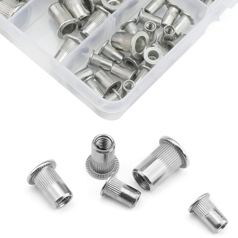 BESTYCHAO 120pcs Rivet Nut 304 Stainless Steel Flat Head Threaded