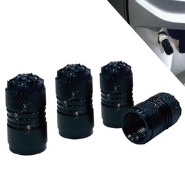 Bling Tire Valve Stem Caps for Car,4 Pack Rhinestone Crystal Metal Valve Covers – Universal Fit for Cars, SUVs, Trucks Stylish Car External Accessories for Women (Black)