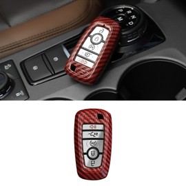 RAZPOY Funda para llavero, funda protectora compatible con Ford F-150 Explorer 2018-2023 y Ford Bronco & Bronco Sport 2021-2023, fibra de carbono roja