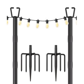 Sprimden 2 Pack 10FT String Light Poles for Outdoor Decor, Sturdy Light Pole with Fork, Adjustable Metal Posts for Outside Patio, Backyard, Deck, Garden, Party, Wedding