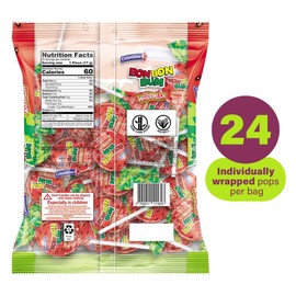 Colombina Colombina Bon Bon Bum Lollipops w/Bubble Gum Center, Watermelon Flavor, Individually Wrapped, Ideal for Party Favors and Gifts, 1 Pack (24 Count)
