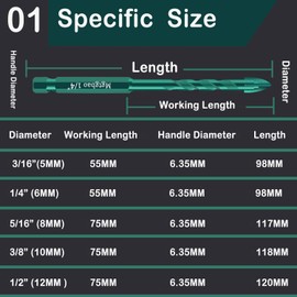 Mgtgbao 10pc 1/4” Green Masonry Drill Bits, 6MM Concrete Drill Bit Set for Tile,Brick, Plastic and Wood,Tungsten Carbide Tip Best for Wall Mirror and Ceramic Tile.