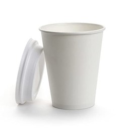 AME D'ESSENCE (300 PC) Combo 8 oz Paper Cups with Dome Lids and Bonus Stirrers Disposable Hot Cups White Coffee Cups